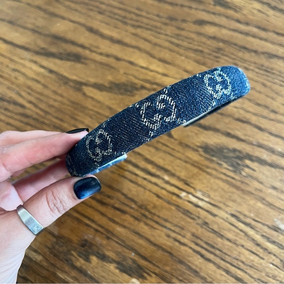 Gucci GG Monogram Eco Washed Blue Denim Headband - Picture 2 of 6